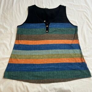 BloomChic Womens Striped Henley Tank Top Black Blue Orange US 12